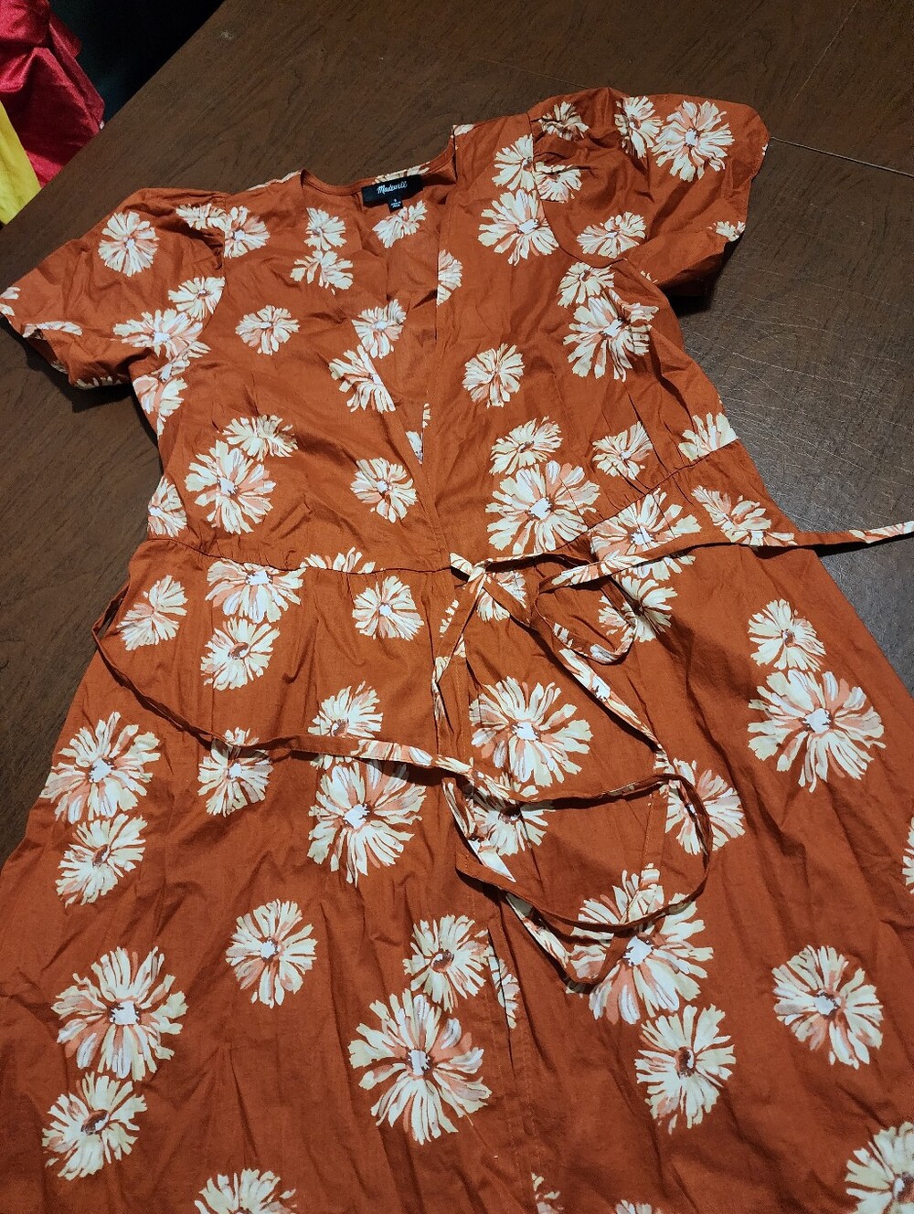 Madewell Rust Wrap Dress with Cream Floral Print - Picture 2 of 8